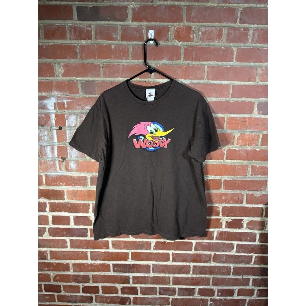 VINTAGE Y2K Woody Woodpecker Shirt Brown Graphic Tee Short Sleeve Adult Size XL